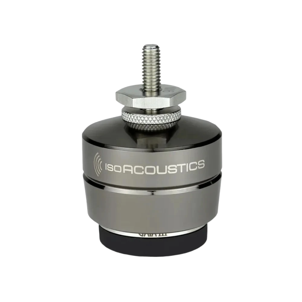 Pied Isoacoustics Gaia III vu de face avec sa vis de fixation vers le haut