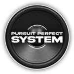 Logo du site Internet du reviewer Pursuit Perfect System qui ressemble à la membrane d'un haut-parleur sur fond transparent